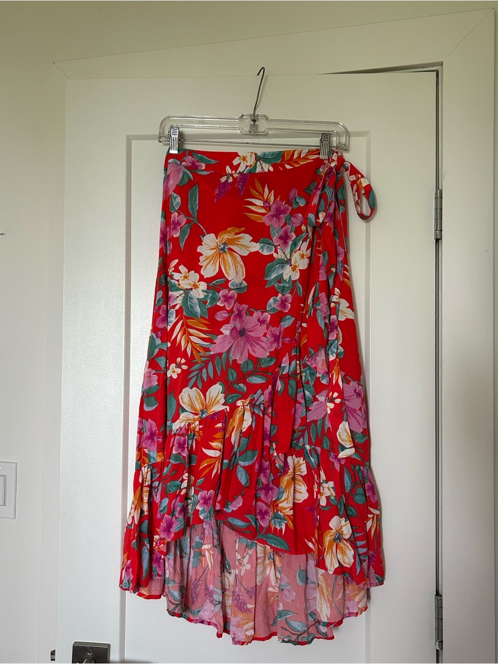 Cynthia Rowley Red Floral High-Low Wrap Skirt